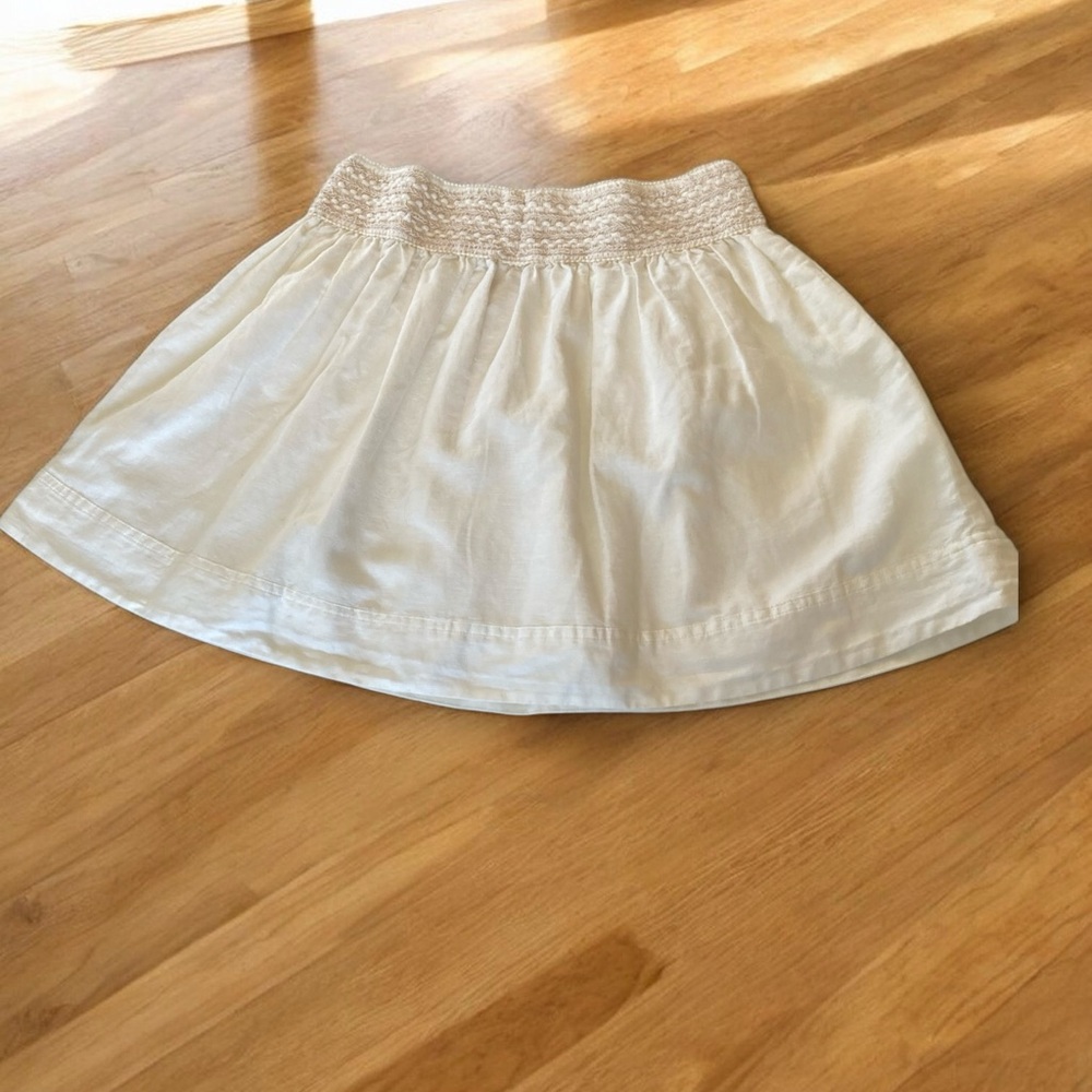 NWT Smocked Waist Linen Skirt Size Medium 2 Pockets Cotton Lined Elastic Waist